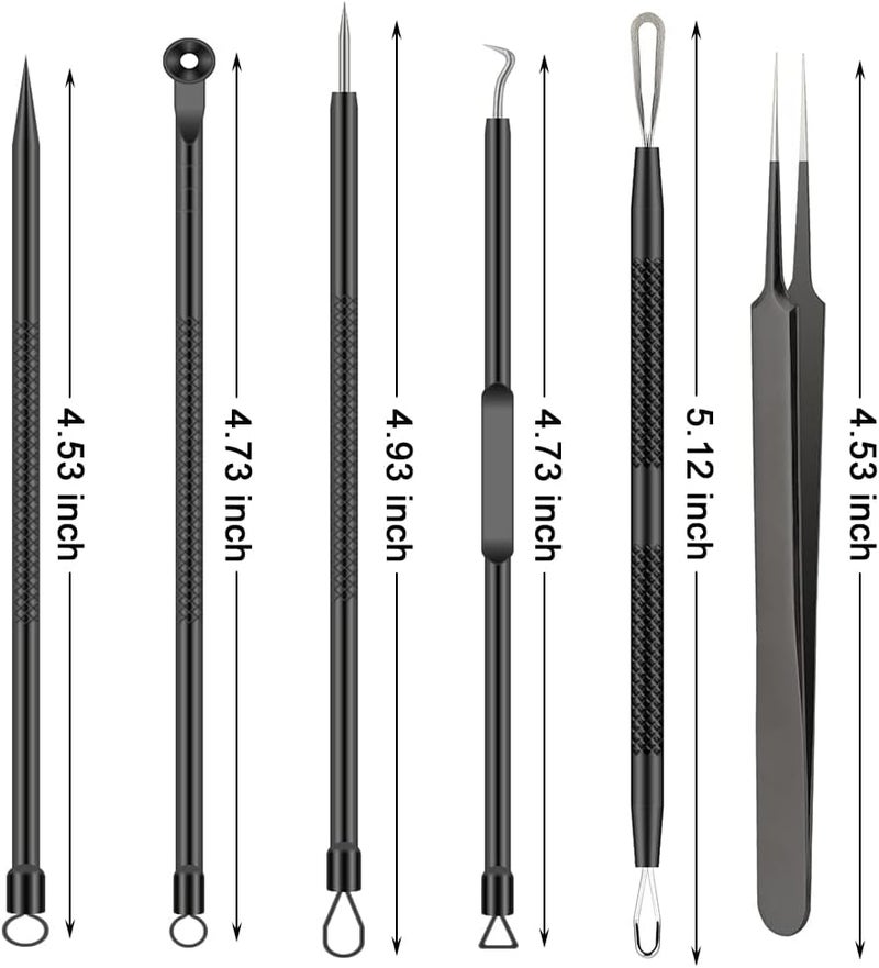 BLAAROOM Pimple Popper Tool Kit, 6 Pcs Blackhead Remover Acne Needle Tools Set Removing Treatment Comedone Whitehead Popping Zit for Nose Face Skin Blemish Extractor Tool - Black - Image 4